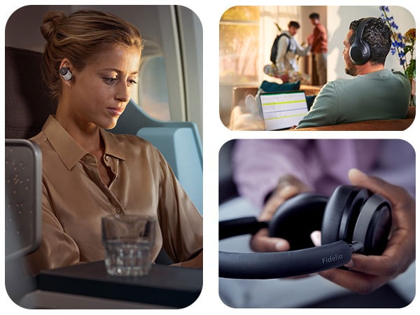 Tres imágenes que muestran diferentes auriculares Philips con cancelación de ruido